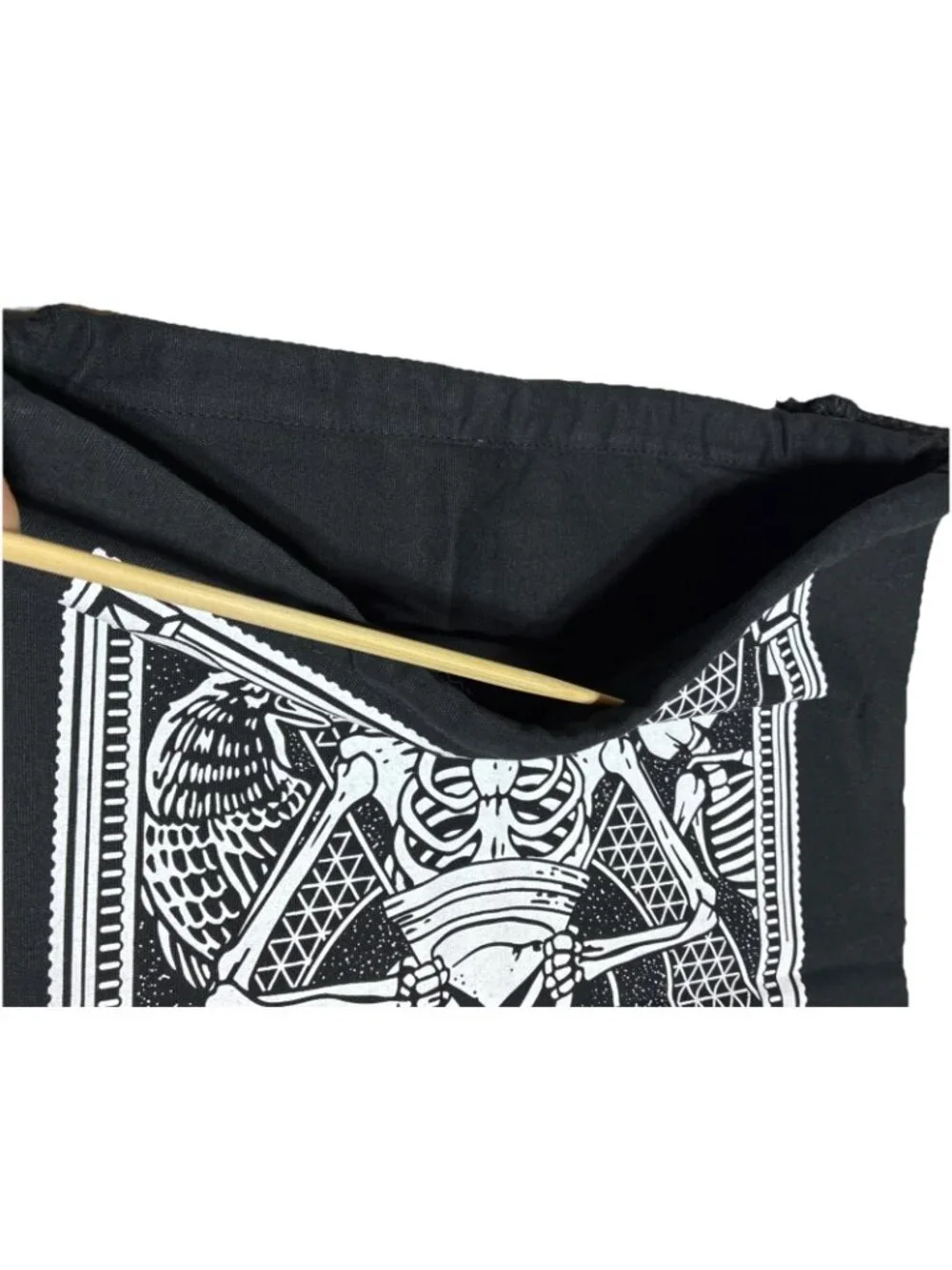 ￼ Large Black Canvas Gotham Storage Pouch Bag Gothic Skeleton Hourglass Tarot 17